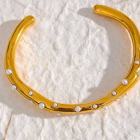 Bracelete Orgânico Cuff Pérola Banhado a Ouro - Horsys