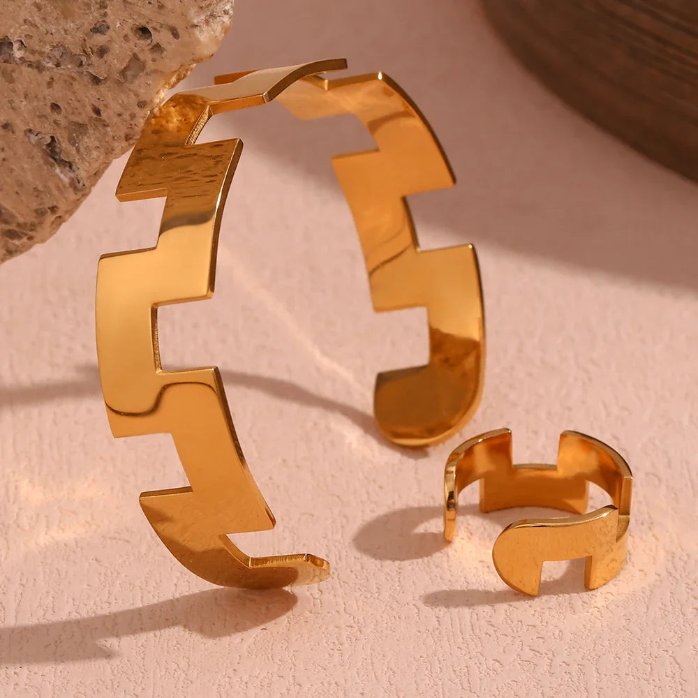 Conjunto de Joias Ajustável em Ouro 18K - Estilo Puzzle