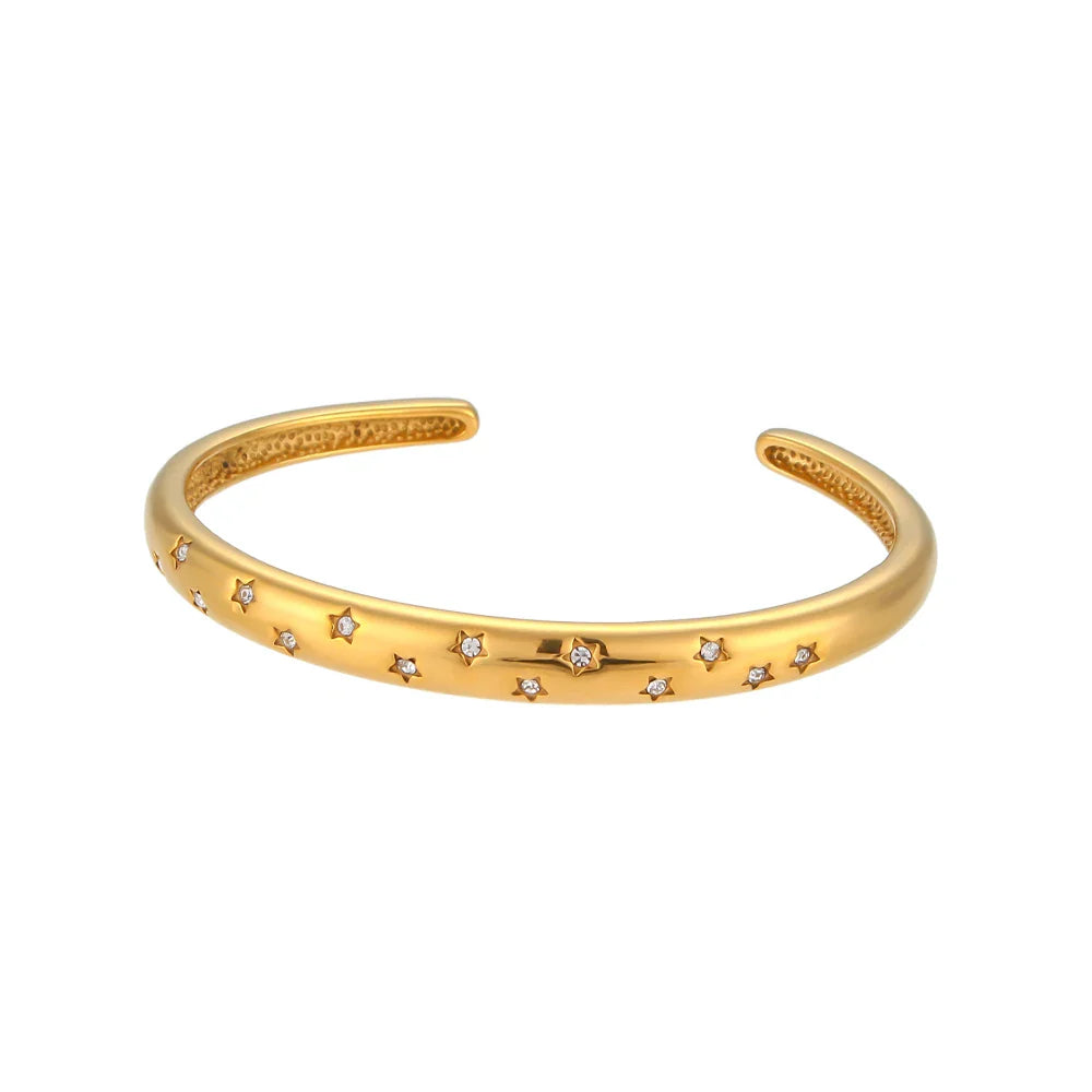 Bracelete de Cristal Estrela com Banho de Ouro 18k