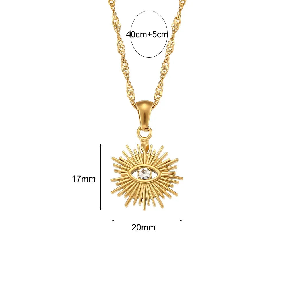 Colar Sofisticado de Zircônia Solar com Amuleto de Olho Grego